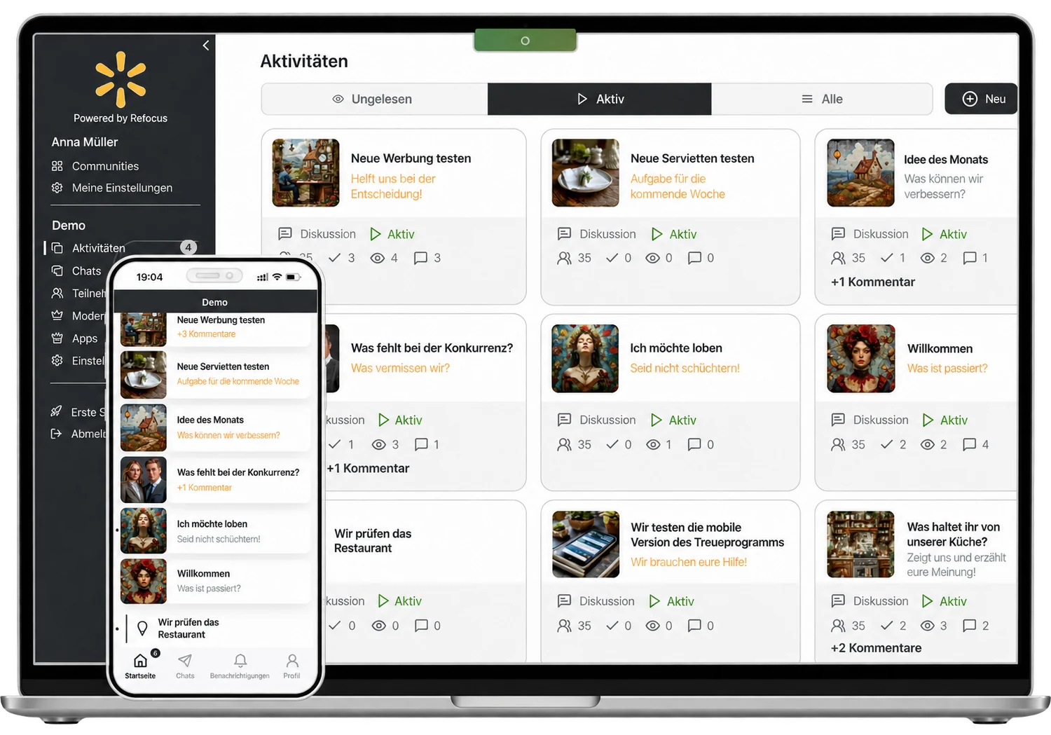 ReFocus Moderationsbereich und mobile App