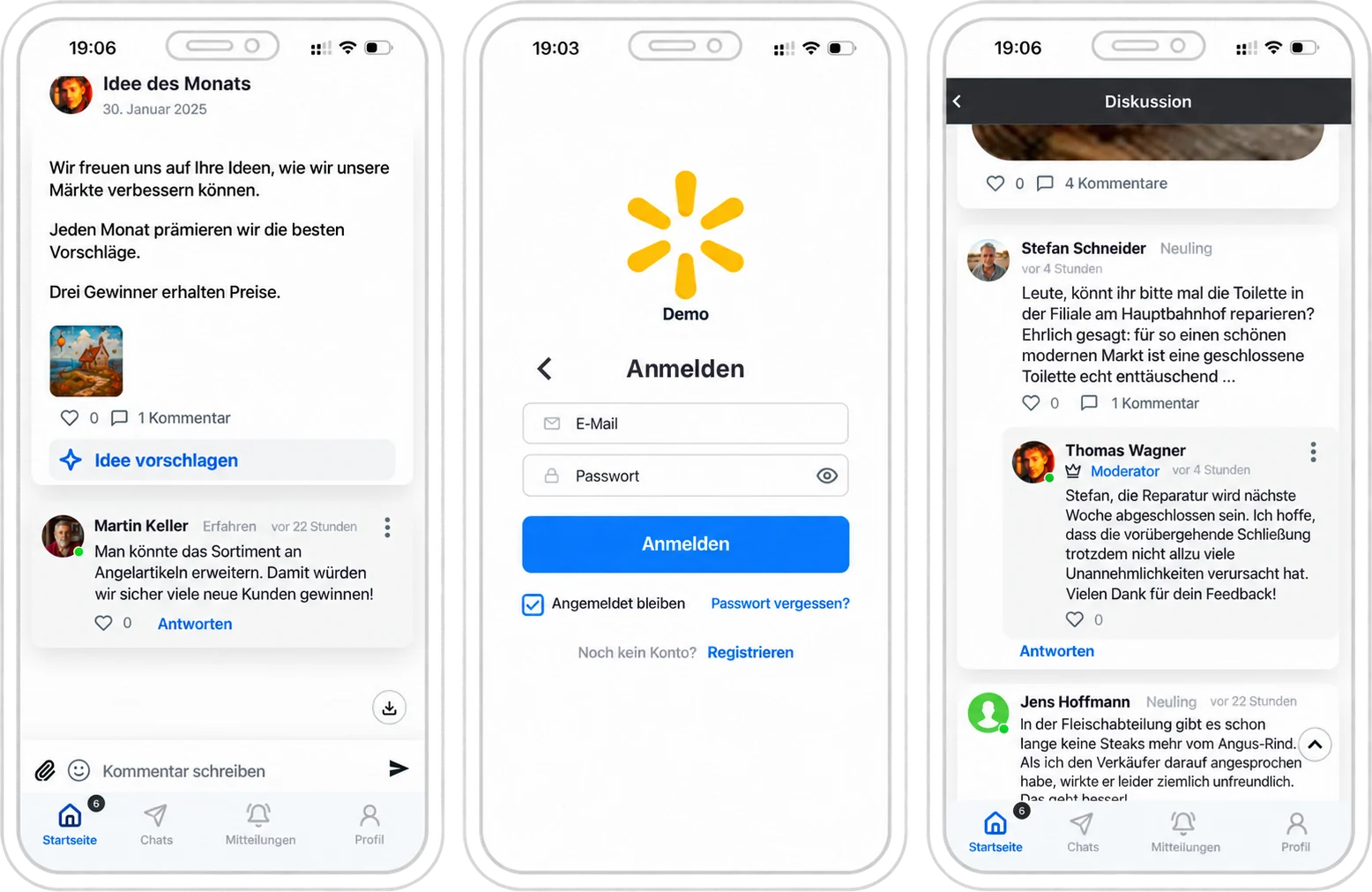 Diskussion, Teilnehmerprofil und Anmeldung in der Community